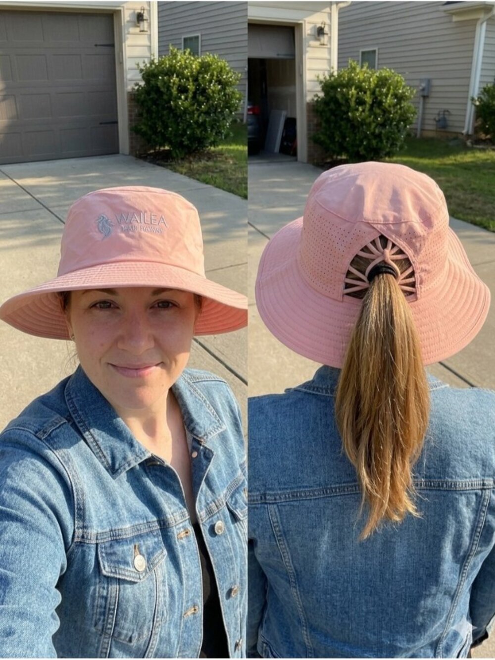 Vimhue Sun Goddess Ponytail Wide Brim Hat Wailea Maui Hawaii Pink Womens Sz 57
